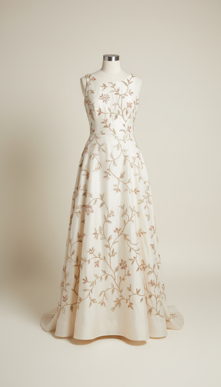 Ivory Veil Hand-Embroidered A-Line Gown
