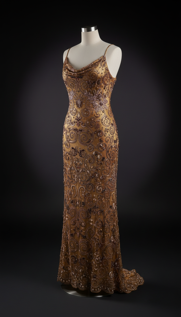 Antique Gold Hand-Embroidered Slip Dress