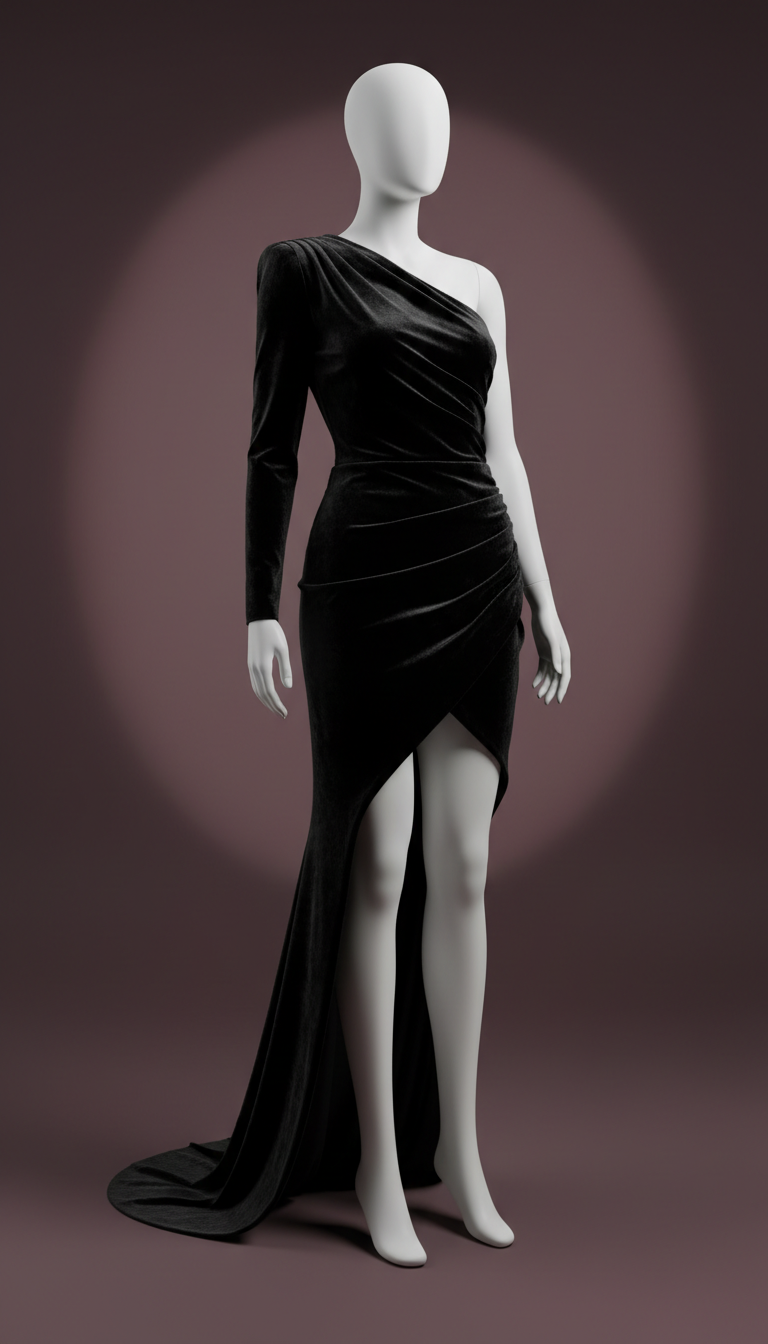 Velvet Black Asymmetrical Gown